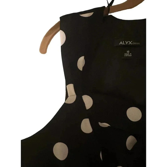 Alyx Women’s Black & White Polka Dot Sleeveless Stretch Sheath Dress Size 16 - Picture 7 of 10
